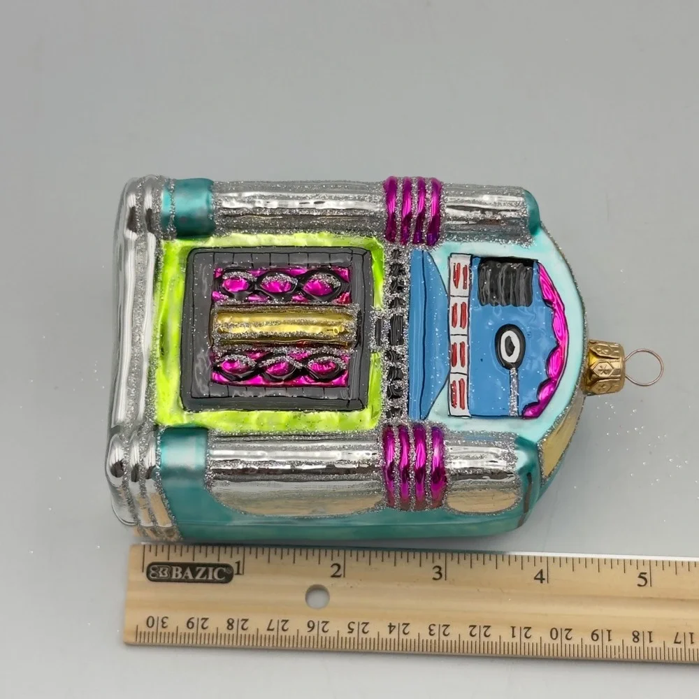 Vintage Style Jukebox Glass Christmas Ornament 1950s‎ Retro Music Teal Glitter
